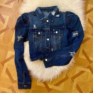 DENIM RIPPED JACKET PUFF SHOULDERS ASO ZARA